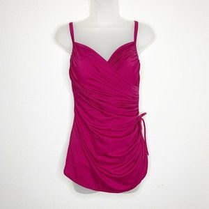 Lands' End 10 Swimsuit One Piece Ruched Raspberry